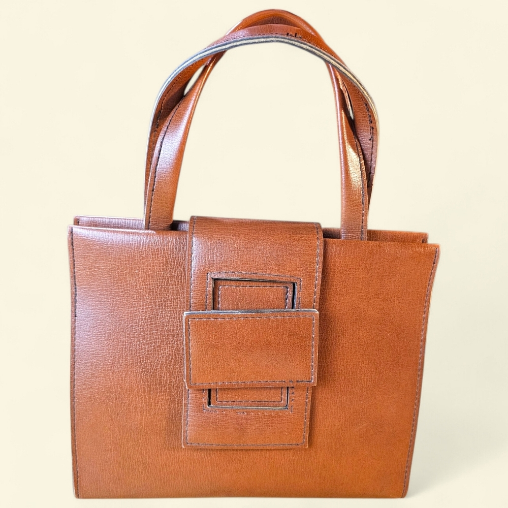 👜 Vintage Cognac Brown Shoulder Bag | Twist Lock | Structured Medium